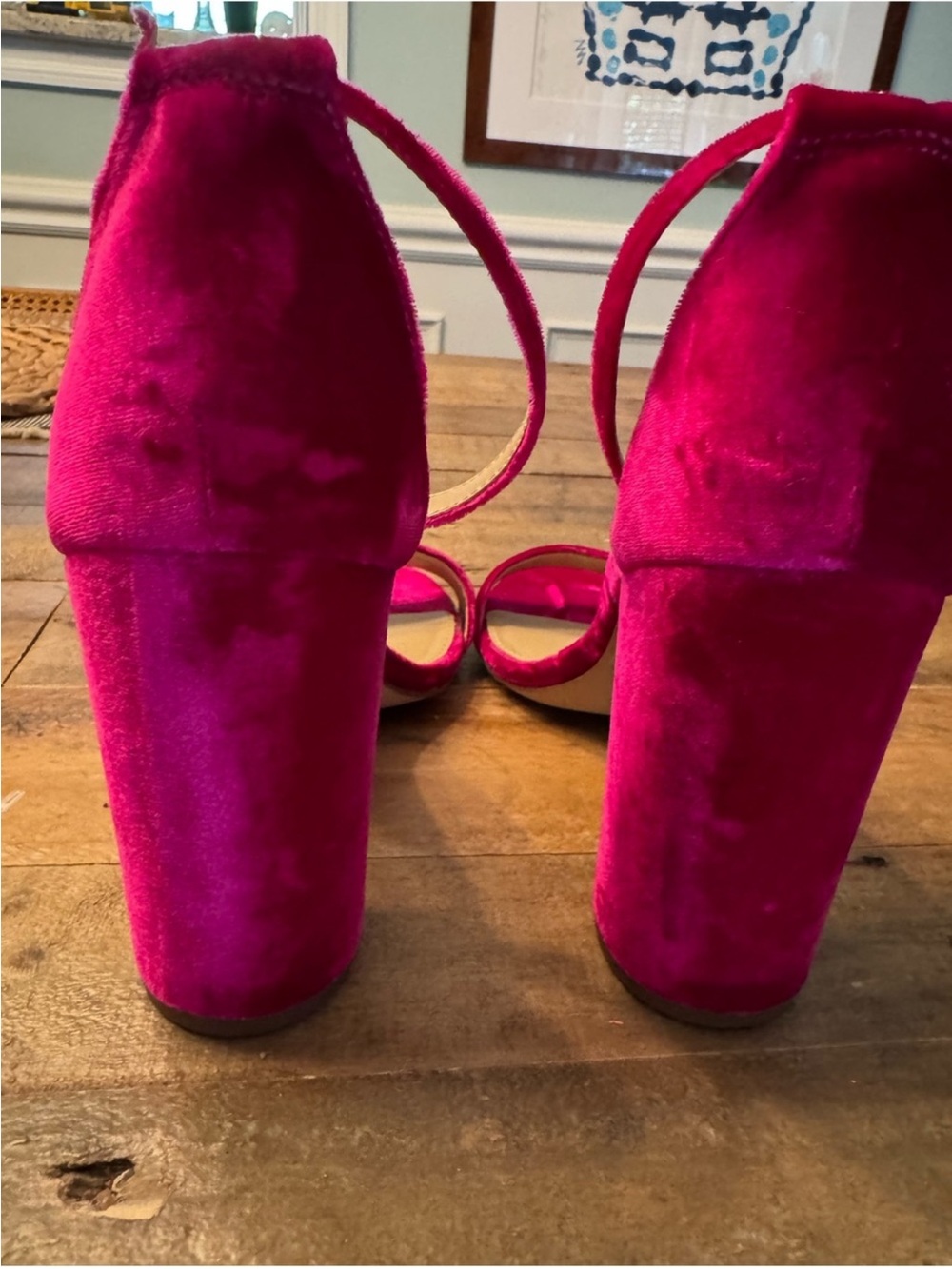 Sam Edelman Women's Magenta Velvet Block Heel Sandals - Picture 7 of 7